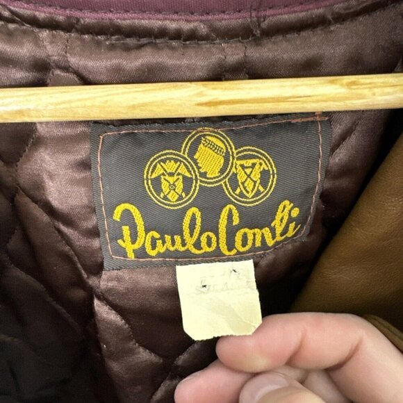 Vintage Paulo Conti Men 40 Brown 70s Leather Coat Removable Lining Hippie - Picture 7 of 8